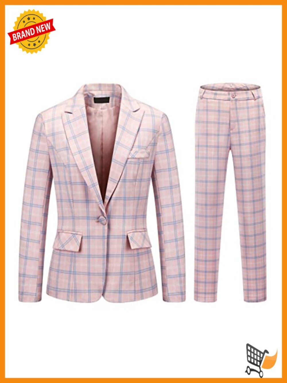 Women's 2-Piece Plaid Business Suit Blazer & Pants Set Polyester Blend